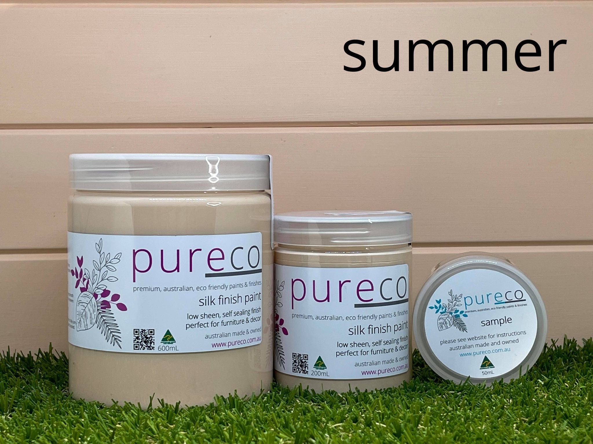 Pureco Silk Finish paint called summer a soft apricot colour with a soft satin sheen.